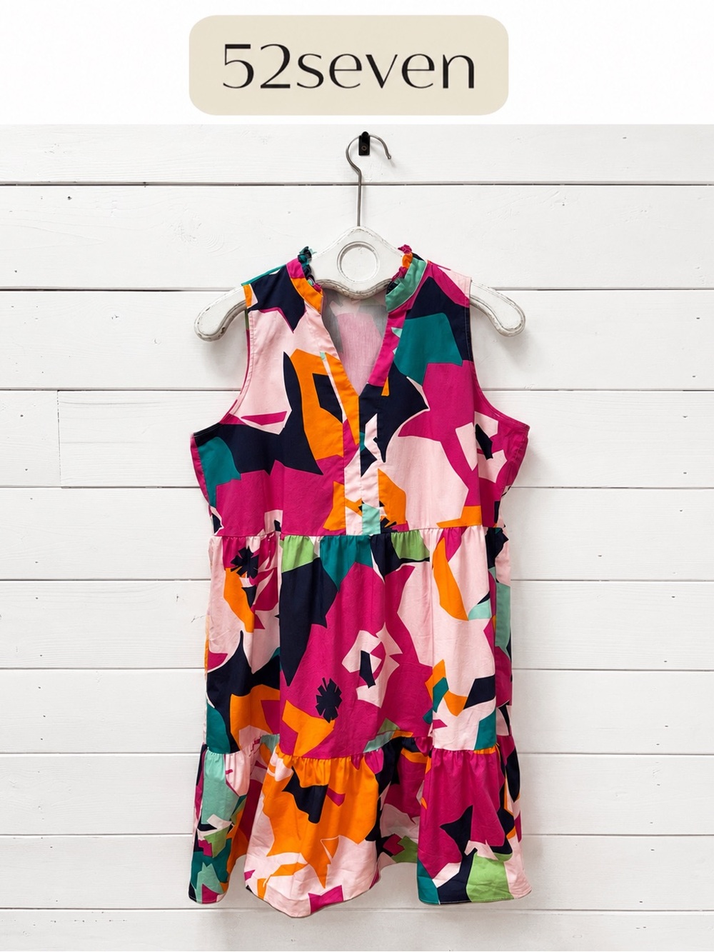 52seven Colourful Abstract Sleeveless Dress – Size L petite